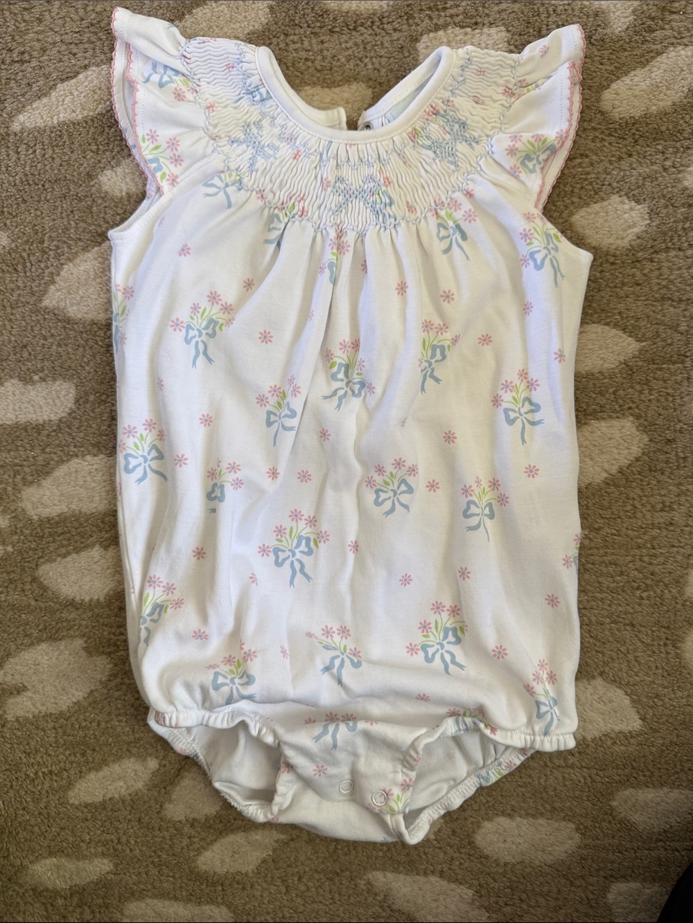 Little English White Floral Smocked Bishop Bubble